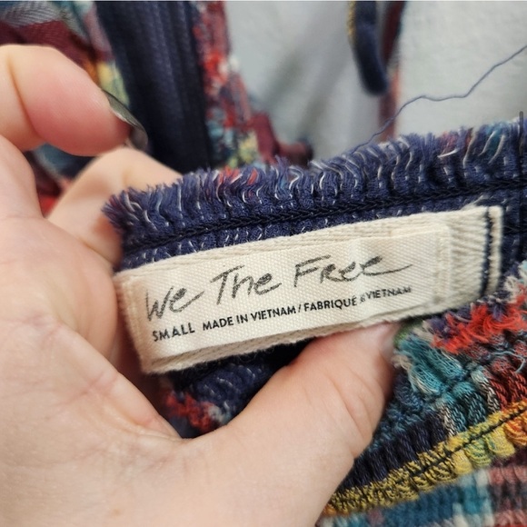 Free People We The Free Smocked Plaid Boho Top S - Picture 3 of 12